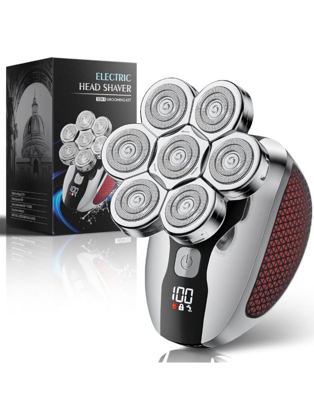 5-in-1 Electric Head Shaver Grooming Kit for Bald Heads, Wet & Dry Razor, LED